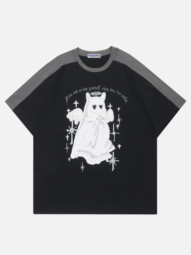 T Shirts Aelfric Eden Embroidery Cartoon Ghost Tee Kaki | KDT-12702104